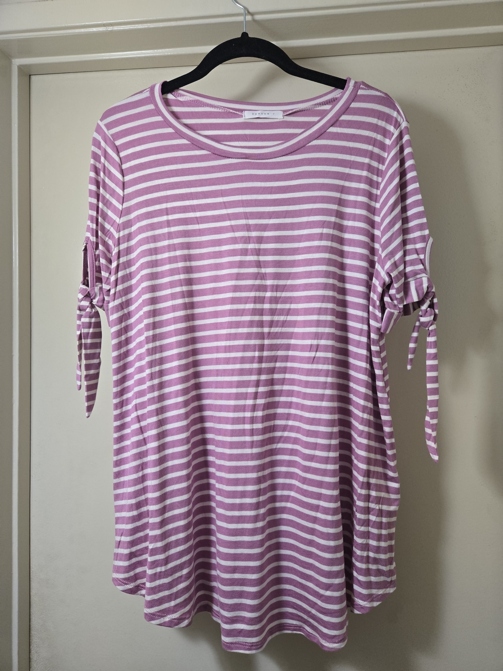 Reborn J Pink and White Striped Tie-Sleeve Tee